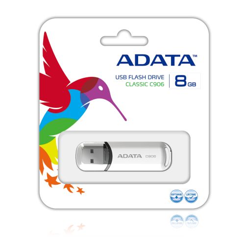 MEMORIA USB ADATA C906 8GB RETAIL WHITE AC906-8G-RWH 