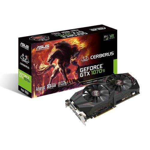 TARJETA DE VIDEO ASUS CERBERUS-GTX1070TI-A8G NVIDIA GeForce GTX 1070 TI 8GB DDR5 PCI EXPRESS3.0 1607MHZ 1xDVI-D 2xHDMI 2xDISPLAY PORT