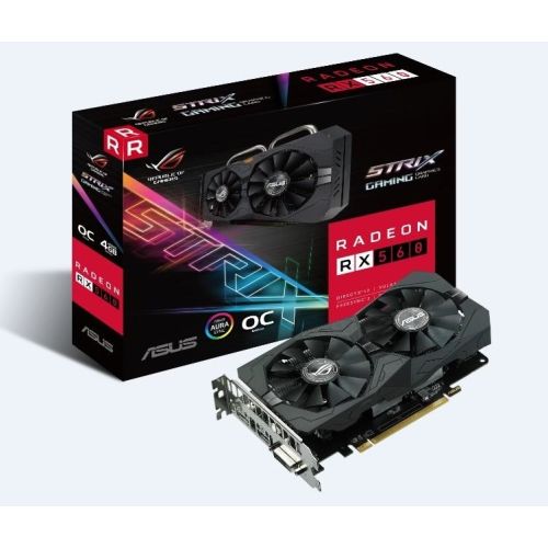 TARJETA DE VIDEO ASUS ROG-STRIX-RX560-O4G-EVO-GAMING AMD RADEON RX 560 GDDR5 4GB 128-bit DVI-Dx1 HDMIx1 DISPLAY PORTx1 RESOLUCION DIGITAL MAXIMA 5120x2880 1197 MHz (OC Mode) 1187 MHz (Gaming Mode) 1149 MHz (Base)