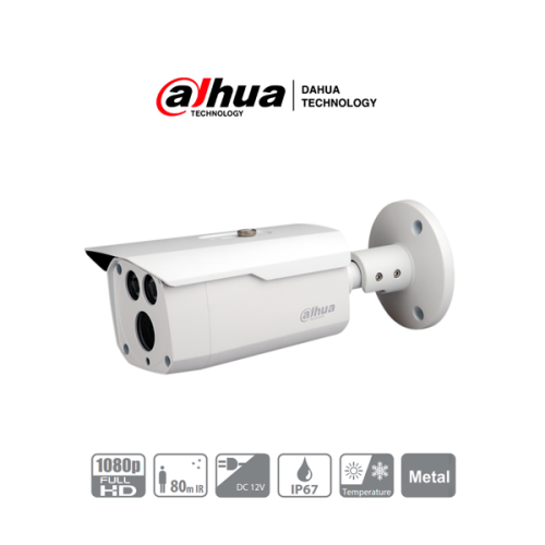 CAMARA DAHUA BALA HDCVI 2 MPX LENTE 3 6 MM SMART IR 80 MT IP67 METAL DH-HAC-HFW1200DN-0360B-S5 