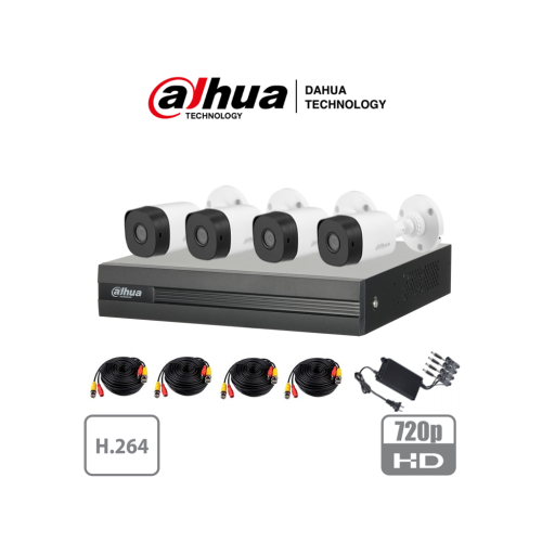 DAHUA COOPER XVR1A04KIT - Kit 4 canales 1 Megapixel/ 4 Camaras B1A11 720p/ DVR de 4 Canales H.264 1080p Lite/ 1 Ch IP Adicional/ IR 20 mts/ IP67/ Accesorios