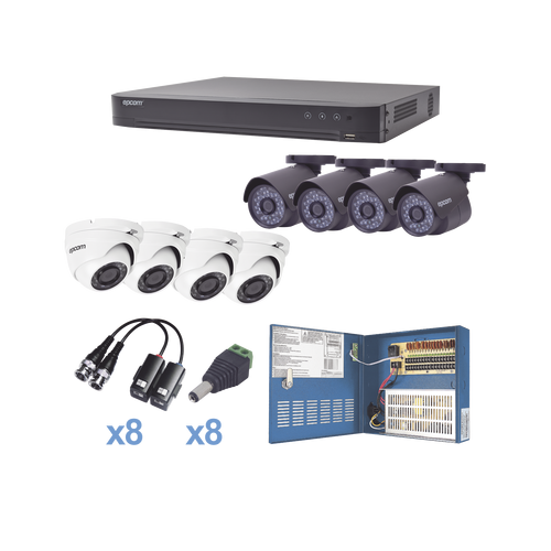 Sistema DE CAMARAS DE VIDEOVIGILANCIA TURBOHD 1080p / DVR 8 Canales / 4 CAMARAS Bala (exterior 2.8 mm) / 4 CAMARAS Eyeball (exterior 2.8 mm) EPCOM KEVTX8T4B/4EW