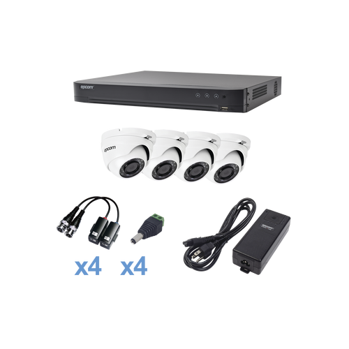 Sistema DE CAMARAS DE VIDEOVIGILANCIA TURBOHD 1080p / DVR 4 Canales / 4 CAMARAS Eyeball (exterior 2.8 mm) EPCOM KEVTX8T4EW