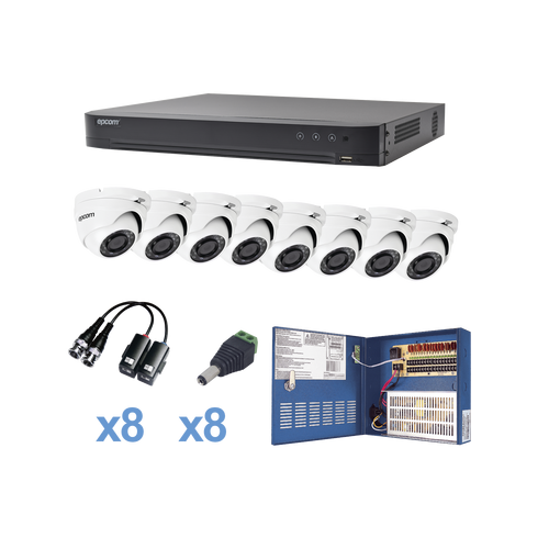 Sistema DE CAMARAS DE VIDEOVIGILANCIA TURBOHD 1080p / DVR 8 Canales / 8 CAMARAS Eyeball (exterior 2.8 mm) EPCOM KEVTX8T8EW