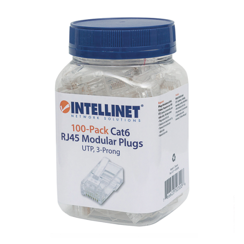PLUG RJ45 CAT6 SOLIDO BOTE 100PZAS ORO 15-MICRAS INTELLINET 503006