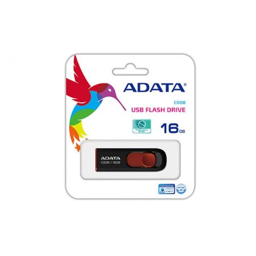 MEMORIA USB ADATA C008 16GB RETRACTIL BLACK+RED AC008-16G-RKD 