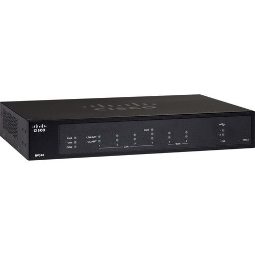 Router CISCO RV340 VPN, 2 Puertos WAN Gigabit Ethernet para Balanceo de cargas y 4 puertos LAN Gigabit Ethernet, 2 puertos USB para 3G/4G